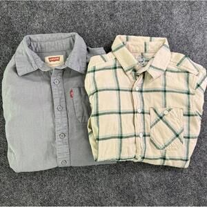 Levi's /Wonder Nation Shirt Lot Boys 8-10 Gray & Green Plaid Button Down Winter